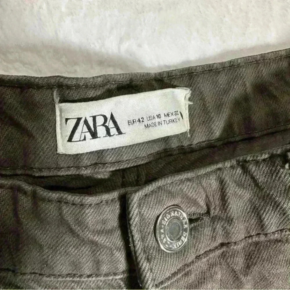 Zara Chocolate Brown Denim Jeans 90s Slim With Split Hem Size 10 - Picture 5 of 12